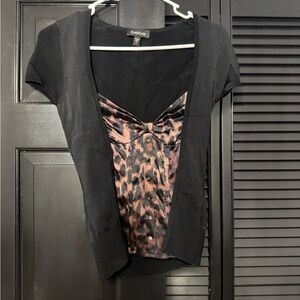 Bebe Black and Leopard Print Top
